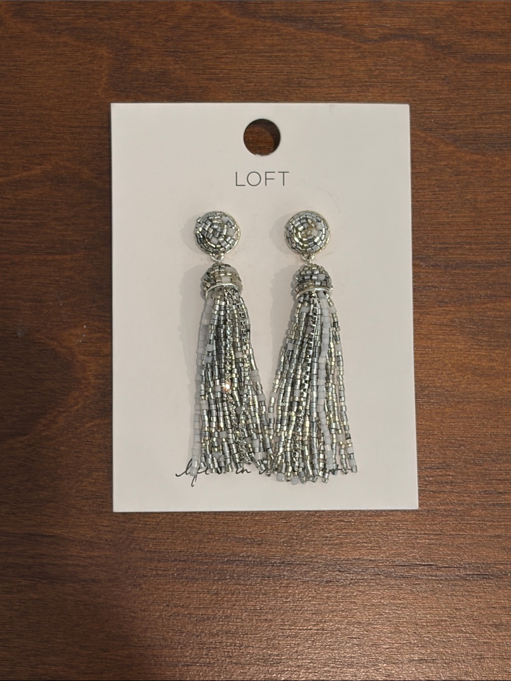 LOFT Silver Beaded Tassel Earrings NWT